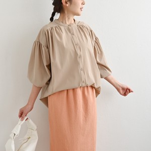 Button Shirt/Blouse Gathered Blouse A-Line Puff Sleeve