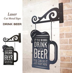 レーザーカットメタルサインLaser Cut Metal Sign [DRINK BEER]