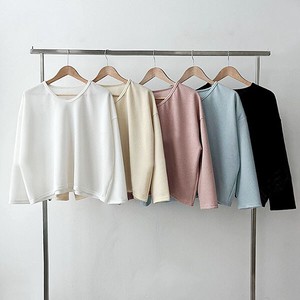 T-shirt Knitted Plain Color Long Sleeves T-Shirt Tops