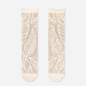 Ankle Socks Beige Leaf Socks Ladies' Made in Japan