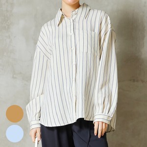 Button Shirt/Blouse Oversized Drop-shoulder Stripe Spring/Summer Washer