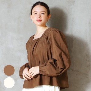 Button Shirt/Blouse Square Neck Spring/Summer Puff Sleeve Washer Cut-and-sew
