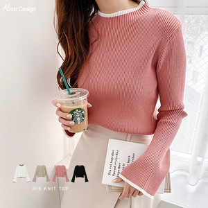 Sweater/Knitwear Color Palette Knitted Flare Sleeve Tops Rib