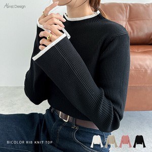 配色 フレアスリーブ リブ ニット トップス