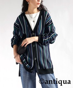 Antiqua Cardigan Long Sleeves Stripe Tops Cardigan Sweater Ladies