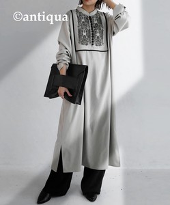 Antiqua Casual Dress Long Sleeves Embroidered Ladies