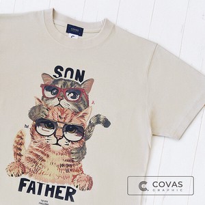 ユニセックス・プリントTシャツ　"親子猫"　ベージュ　半袖 Tシャツ