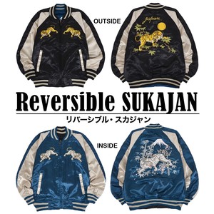 Jacket Reversible Sukajan Jacket Long Sleeves 2Way Outerwear Japanese Pattern Ladies Men's