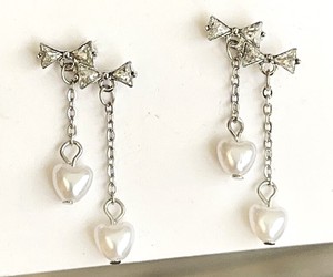 Pierced Earrings Resin Post Pearl Design Earrings Double Ribbon 2-colors