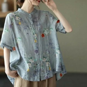 Button Shirt/Blouse Antique Flower Print NEW