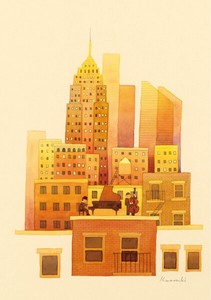 ポストカード イラスト 山田和明「The rooftop of Manhattan」105×150mm 動物 絵本作家 2024新作