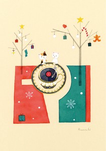 ポストカード イラスト 山田和明「はじめてのクリスマス」105×150mm 動物 絵本作家 2024新作