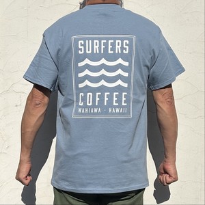 2024春夏　新商品　Tシャツ SURFERS COFFEE  バックロゴ　T  ストーンブルー