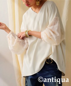Antiqua Button Shirt/Blouse Long Sleeves Mixing Texture Tops Ladies'