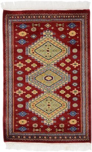 パキスタン 絨毯 9×14 ウール 手織 玄関マット 民族柄 赤系 コケージョン C-2