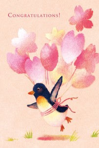 Postcard Congratulations! Cherry Blossoms Penguin