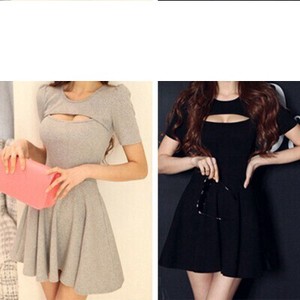 Casual Dress Plain Color One-piece Dress Ladies' Short-Sleeve