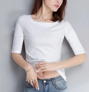 T-shirt Plain Color 3/4 Length Sleeve T-Shirt Spring/Summer Ladies'
