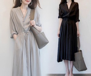 Casual Dress Plain Color 3/4 Length Sleeve Spring/Summer One-piece Dress Ladies'