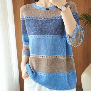 T-shirt Crew Neck Knitted 3/4 Length Sleeve T-Shirt Spring/Summer Ladies'