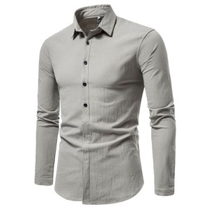 Button Shirt Plain Color Long Sleeves Men's