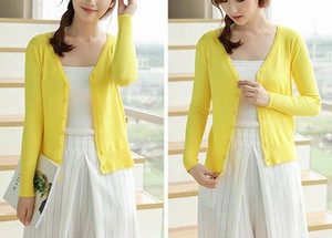 Cardigan Knitted Plain Color V-Neck Cardigan Sweater Ladies Thin