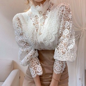Button Shirt/Blouse Plain Color Long Sleeves Ladies' M