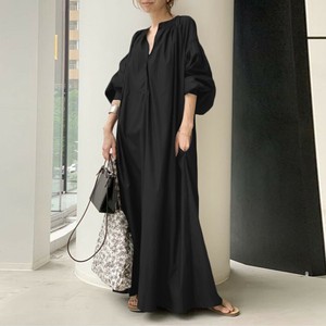 Casual Dress Plain Color Long Sleeves One-piece Dress Ladies'