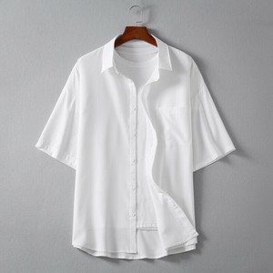 Button Shirt Plain Color Short-Sleeve