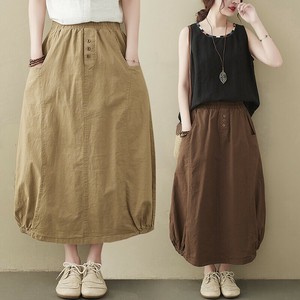 Skirt Plain Color Cotton Linen Ladies'