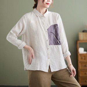 Button Shirt/Blouse Long Sleeves Cotton Linen Ladies