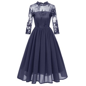 Formal Dress Plain Color Long Sleeves One-piece Dress Embroidered Ladies' M