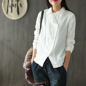 Button Shirt/Blouse Plain Color Long Sleeves Cotton Linen Casual Ladies'