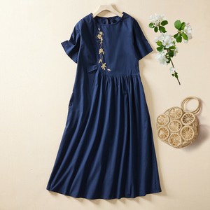 Casual Dress Plain Color One-piece Dress Embroidered Ladies' M