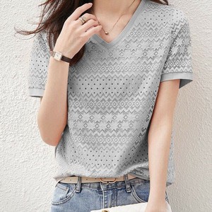 T-shirt Plain Color T-Shirt V-Neck Ladies' Short-Sleeve