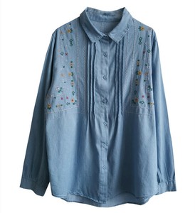 Button Shirt/Blouse Long Sleeves Floral Pattern Embroidered Ladies' M