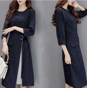 Casual Dress Plain Color 3/4 Length Sleeve One-piece Dress NEW