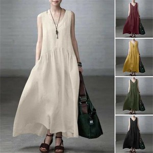 Casual Dress Plain Color Sleeveless One-piece Dress Ladies' M NEW