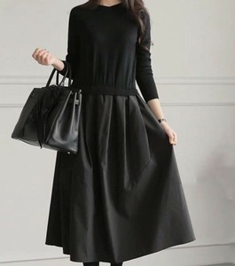 Casual Dress Plain Color Long Sleeves One-piece Dress Ladies' M