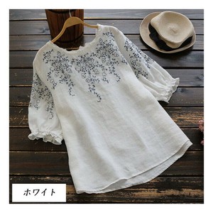 Button Shirt/Blouse Summer Embroidered Ladies