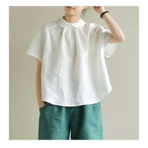 Button Shirt/Blouse Plain Color Summer Ladies' Short-Sleeve