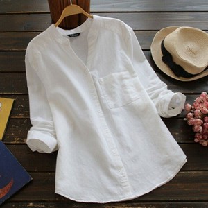 Button Shirt/Blouse Plain Color Long Sleeves Summer Ladies'