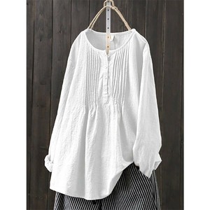 Button Shirt/Blouse Plain Color Long Sleeves Cotton Linen Ladies