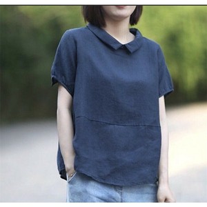 Button Shirt/Blouse Plain Color Summer Ladies' Short-Sleeve
