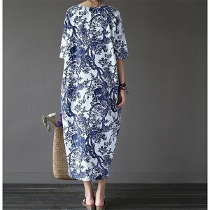 Casual Dress Floral Pattern Long Summer One-piece Dress Ladies' Short-Sleeve