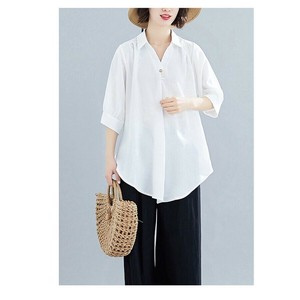Button Shirt/Blouse Plain Color Spring/Summer Ladies' 7/10 length