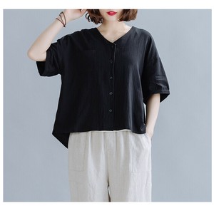 Button Shirt/Blouse Plain Color Summer Ladies'