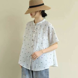 Button Shirt/Blouse Summer Ladies' Short-Sleeve