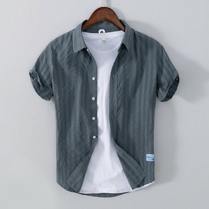 Button Shirt Plain Color Summer Cotton Men's Short-Sleeve