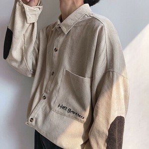Button Shirt Plain Color Long Sleeves Embroidered